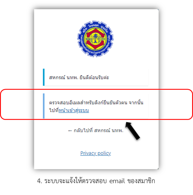 ระบบจะแจ้งให้ตรวจสอบ email ของสมาชิก